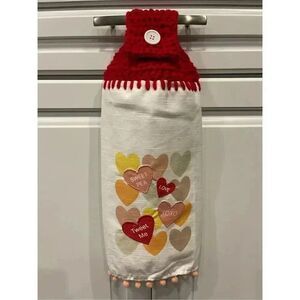 Crochet Top Kitchen Towel- Candy Hearts